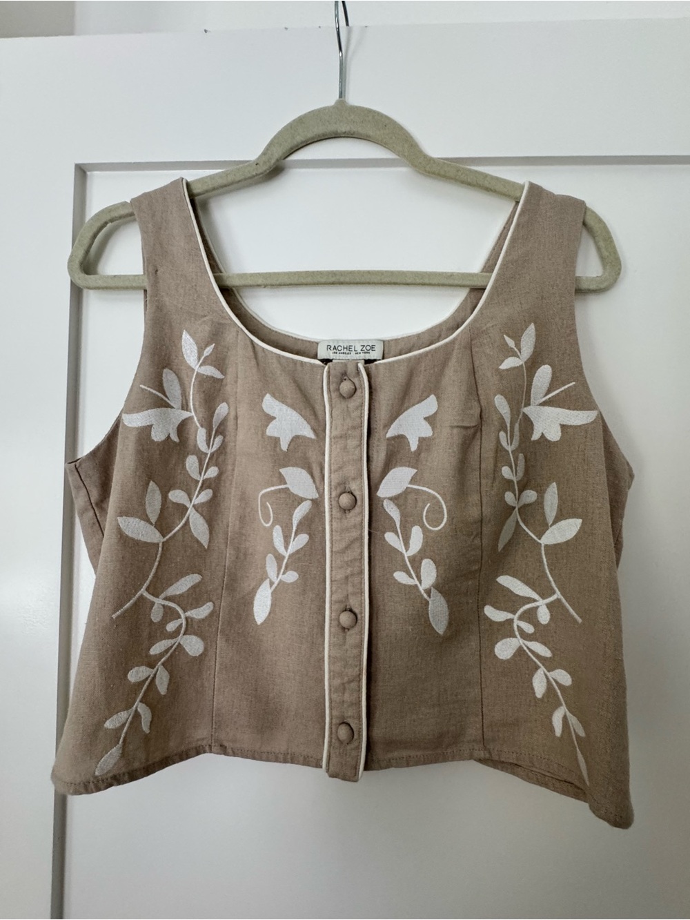 Rachel Zoe Tan Embroidered Crop Tank Top Size M NWOT